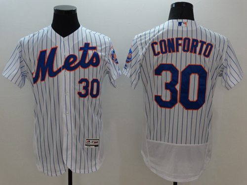 Mets #30 Michael Conforto White(Blue Strip) Flexbase Authentic Collection Stitched MLB Jersey - Click Image to Close
